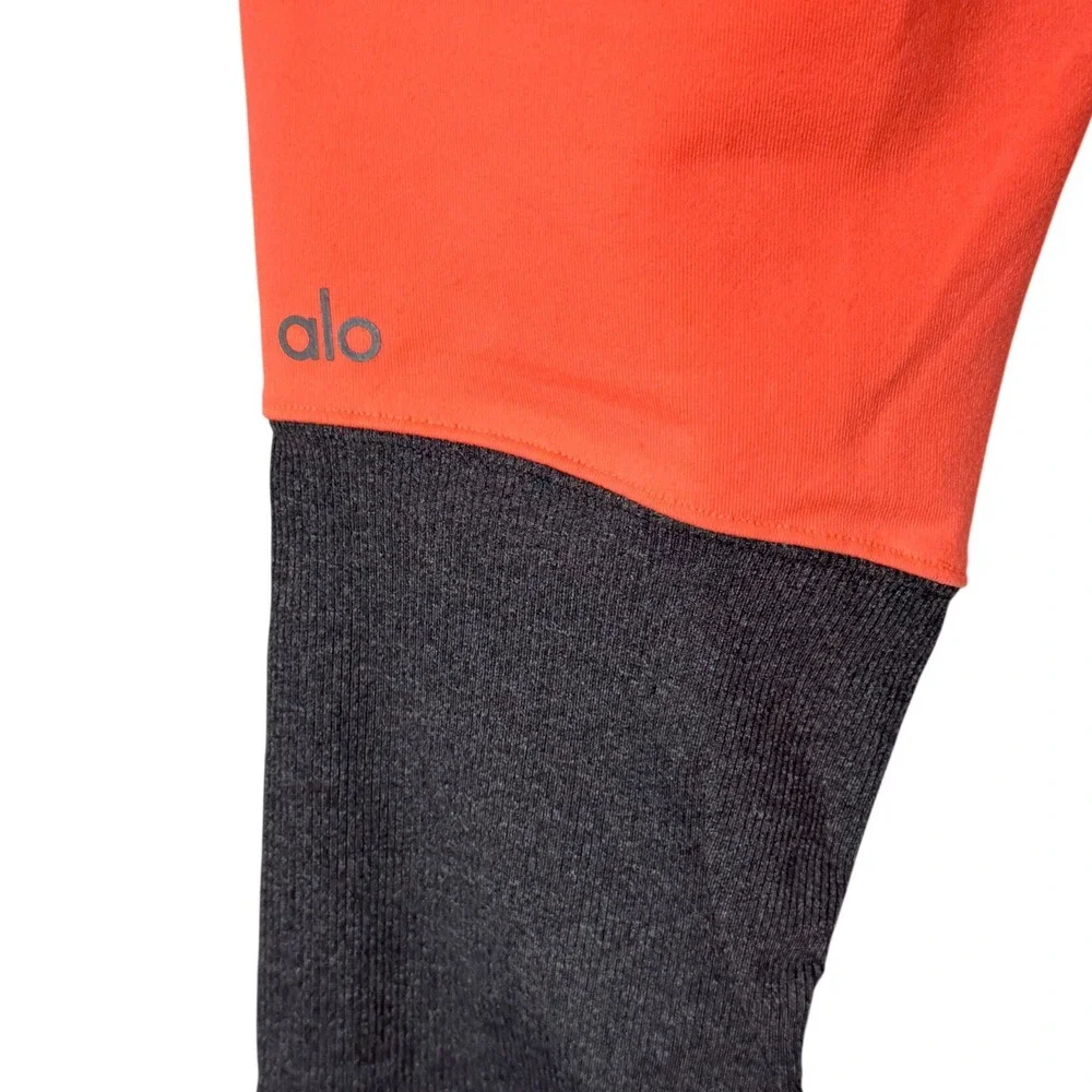 Alo Yoga Womens Goddess Ribbed Leggings Neon Orange Charcoal Grey Size XS